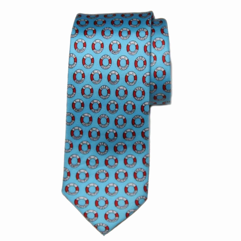 J Crew Silk Tie Blue Red Nautical  Buoy Rings